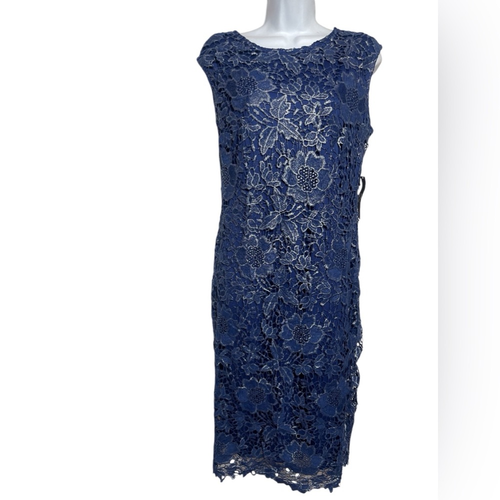 NWT Newβ York & Company dress size 12 stunning royal blue metallic sheath dress - Picture 2 of 13
